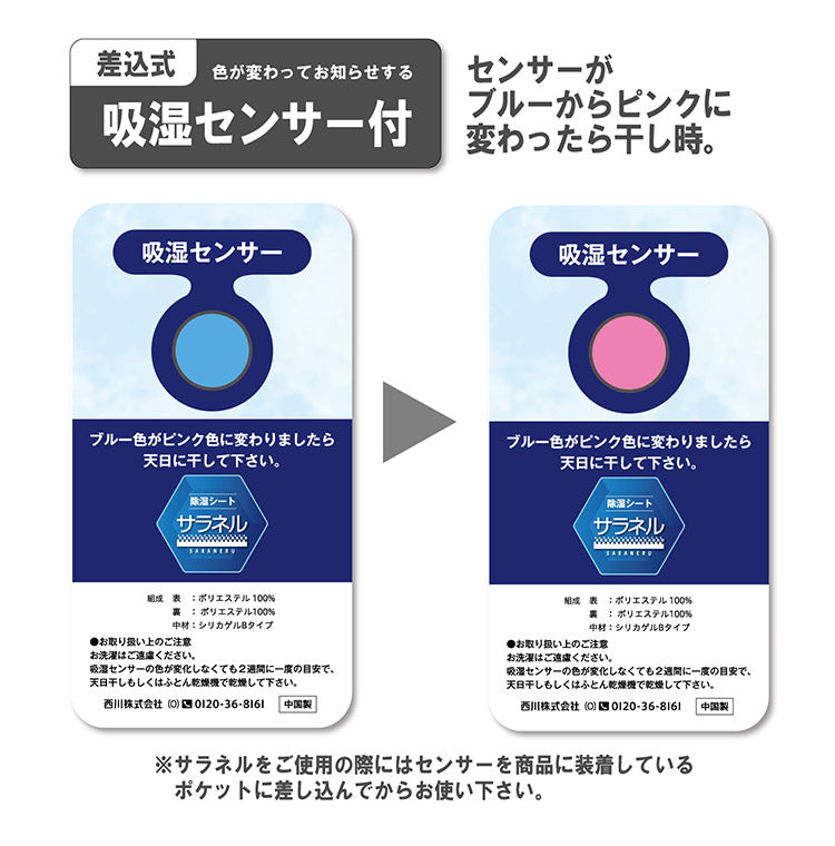 【2枚セット】除湿シート サラネル ダブル 130×180cm 西川 吸湿センサー付 吸湿 消臭 防カビ 防ダニ シリカゲル 除湿マット 除湿パッド 除湿 梅雨 SARANERU nishikawa シート パッド 湿気 ブルー