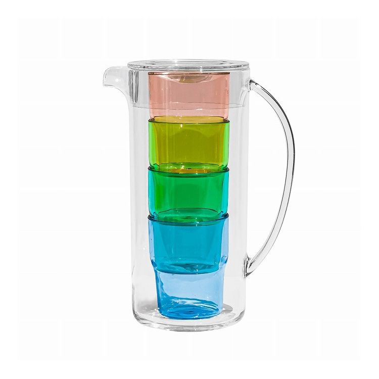 シンプル ピッチャー&スタッキングコップセット 2.6L アソートカラー 樹脂製 ターホン TarHong ピッチャー 蓋つき ウォータージャグ コップ付き 一体型 おしゃれ 軽量 割れにくい(代引不可)