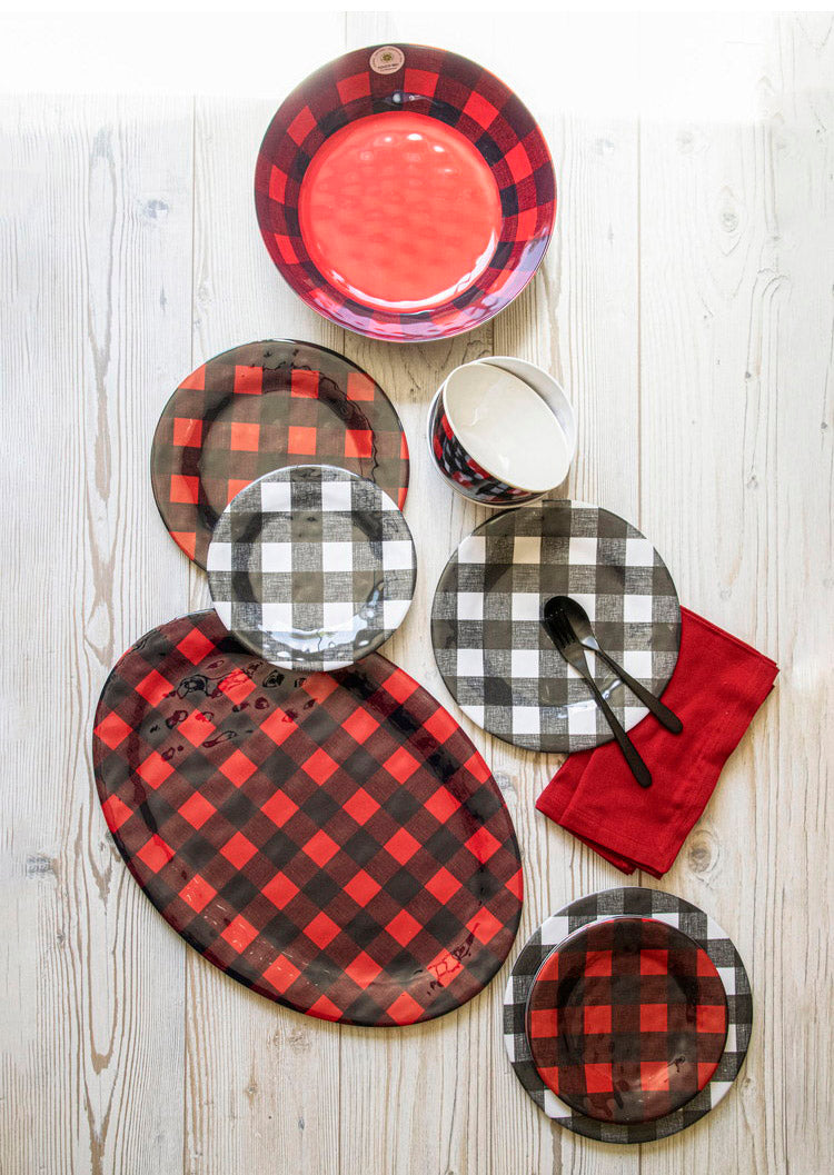ヴィンテージ バッファローチェック レッド 12点セット メラミン食器 割れにくい おしゃれ 食洗機対応 ボウル お皿 可愛い 電子レンジ不可 食洗機対応 食器セット(代引不可)