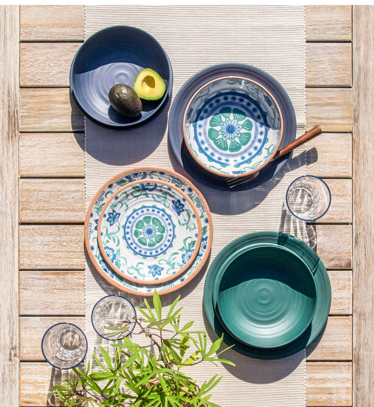 リオターコイズフローラル 9点セット メラミン食器 割れにくい おしゃれ 食洗機対応 ボウル お皿 可愛い 電子レンジ不可 食洗機対応 食器セット プレート(代引不可)