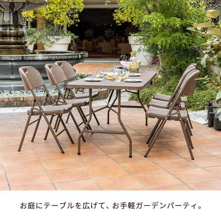 【5%OFF】ラタン調 折りたたみ ガーデン 7点セット マカティ 幅180cm 折りたたみテーブル 折りたたみチェア セット 屋外 テーブル アウトドアチェア 折り畳み コンパクト ガーデンファニチャー(代引不可)