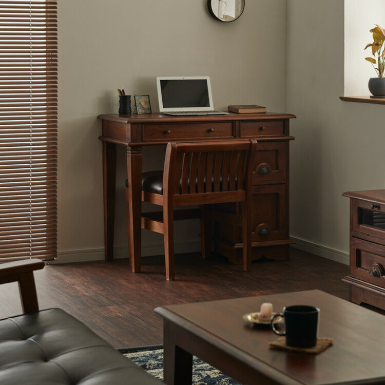 デスク 幅90cm 北欧 ヴィンテージ 天然木 マホガ二ー 高級感 完成品 アンティーク モダン 収納家具 おしゃれ インテリア 木製 テーブル 机 リビング ダイニング 引き出し デザイン コロニアル(代引不可)