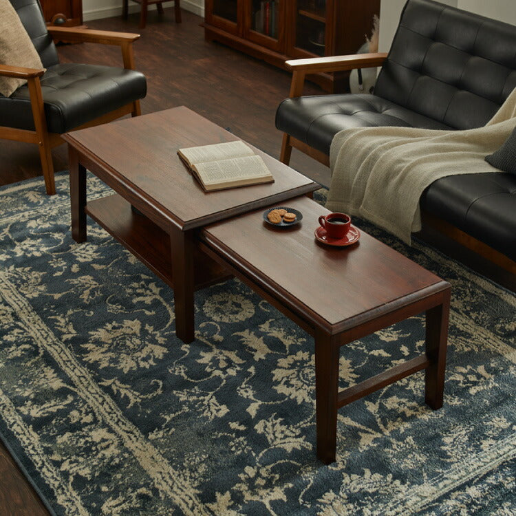 ネストテーブル 伸長式 幅80~148cm 無段階 ヴィンテージ 天然木 完成品 マホガニー 高級感 収納家具 おしゃれ インテリア 木製 センターテーブル ローテーブル リビング ダイニング 家族 コロニアル(代引不可)