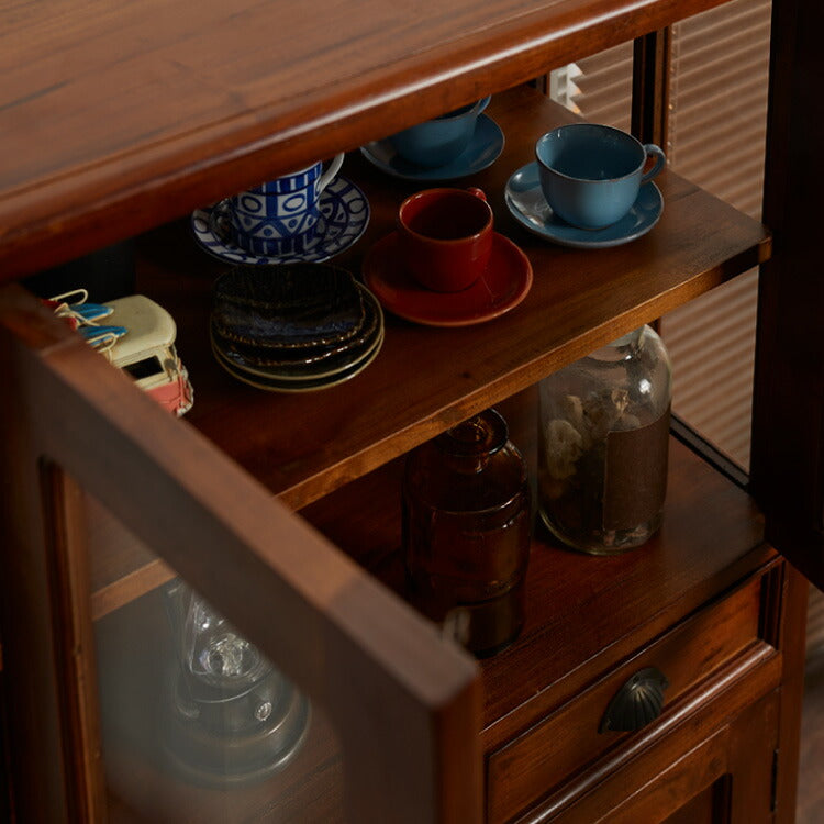 ハイキャビネット 幅75cm 北欧 ヴィンテージ 天然木 マホガ二ー 高級感 完成品 アンティーク モダン 収納家具 おしゃれ インテリア 木製 テーブル リビング ダイニング 棚 収納 デザイン コロニアル(代引不可)