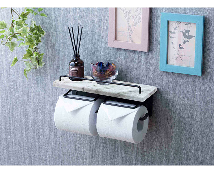 トイレットペーパーホルダー ダブル ペーパーホルダー 収納 大理石調 おしゃれ トイレ収納 収納 シンプル 台付き スタイリッシュ(代引不可)