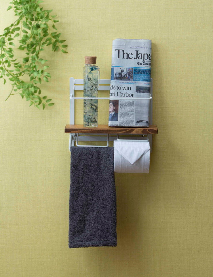 トイレットペーパーホルダー おしゃれ スタイリッシュ 新聞置き付き ボトル置き付き 落下防止 トイレットペーパー置き 壁掛け ヴィンテージ(代引不可)