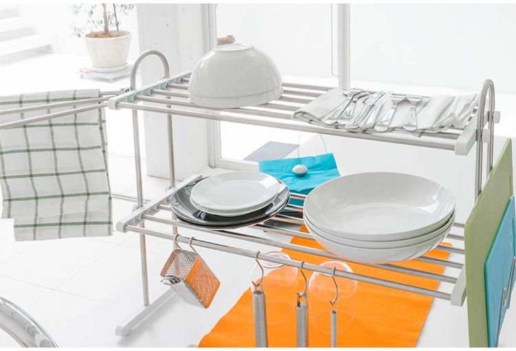 水切りラック 2段 水切り棚 ふきん掛け/フック/箸立て/まな板スタンド 付属 キッチンラック キッチン収納 キッチンラック シンク収納 シンプル(代引不可)