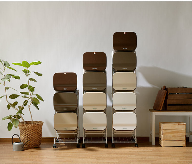 ゴミ箱 ごみ箱 縦型 19L×5分別 スリム 幅34cm 20L袋用 ダストボックス キャスター プッシュ式 フラップ フタ付き ふた付き ペール 隙間 すき間 缶 ビン ペットボトル(代引不可)