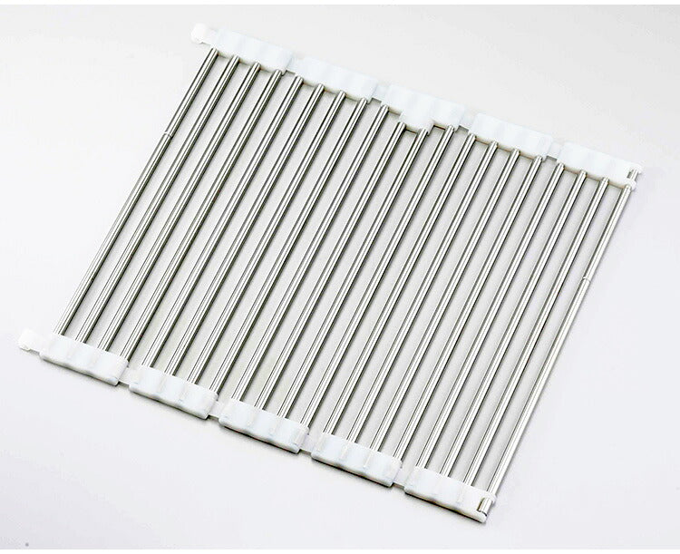 下村企販 日本製 燕三条 たためてしまえる伸縮水切り ワイド 幅36.8~59 奥行39.3 シンクに渡せる 伸縮水切りラック コンパクト シンク上 水切り 食器 野菜 水切りラック 棚 すのこ ステンレス 伸縮式