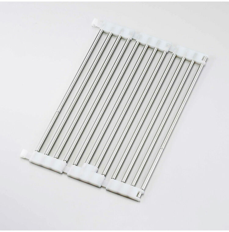 下村企販 日本製 燕三条 たためてしまえる伸縮水切り スリム 幅36.8~59 奥行23.2 シンクに渡せる 伸縮水切りラック コンパクト シンク上 水切り 食器 野菜 水切りラック 棚 すのこ ステンレス 伸縮式