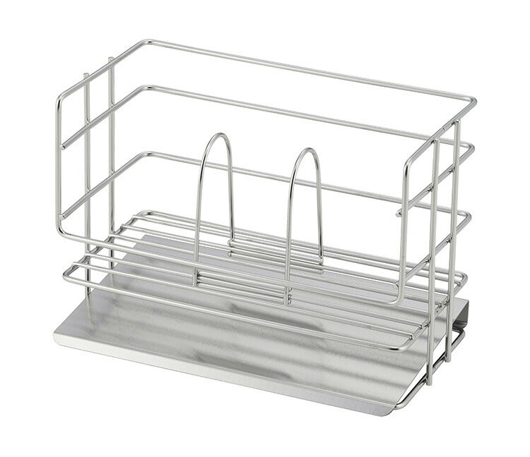下村企販 日本製 燕三条 斜めトレー付洗剤スポンジラック ミニ 水切りラック 水切りかご ステンレス ラック 棚 シンク周り 整頓 収納 スポンジラック 洗剤ラック キッチン収納