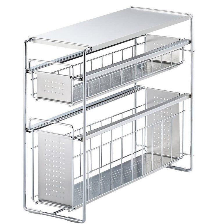 燕三条 シンク下スライド収納ラック 2段 幅15 奥行43.5 高さ35.5 日本製 シンク下 収納 引き出し 引出し ストッカー 食品 スリム すき間収納 隙間収納 ラック 棚 ヨシカワ 1305695