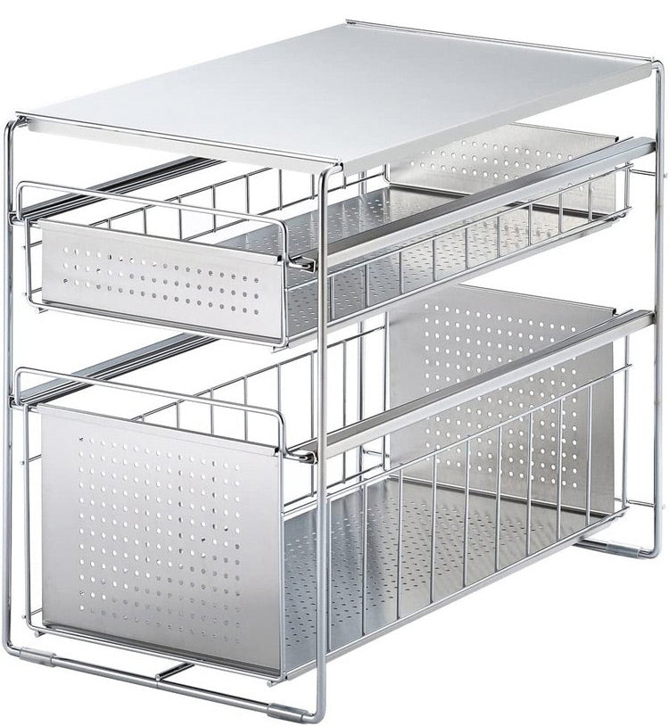燕三条 シンク下スライド収納ラック 2段 幅25 奥行43.5 高さ35.5 日本製 シンク下 収納 引き出し 引出し ストッカー 食品 スリム すき間収納 隙間収納 ラック 棚 ヨシカワ 1305697