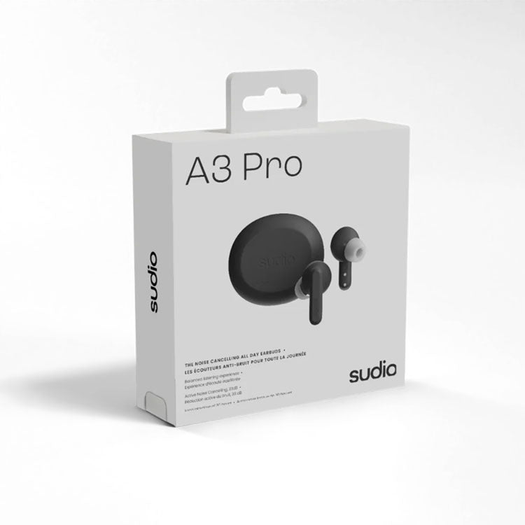 【国内正規品】 sudio A3 Pro カナル型完全ワイヤレスイヤホン Bluetooth アクティブノイズキャンセリング SBC 防水 IPX4 マイク 音声アシスタント イヤーチップ コンパクト USB TypeC 北欧 おしゃれ