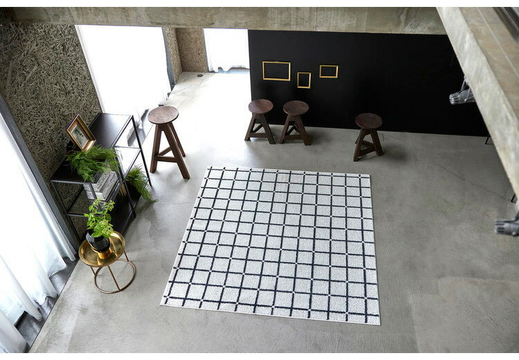 日本製 ラグ 185×185cm 滑り止め オセロ チェック柄 カラーライン タフトラグ ブルー オレンジ ホワイト 国産 スミノエ Suminoe 北欧 モダン シンプル おしゃれ(代引不可)