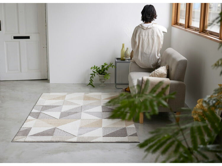 日本製 ラグ 130×190cm 防ダニ 滑り止め シーン 幾何学模様 リサイクルポリ素材使用 タフトラグ ベージュ ブルー グリーン パープル 国産 スミノエ Suminoe 北欧(代引不可)