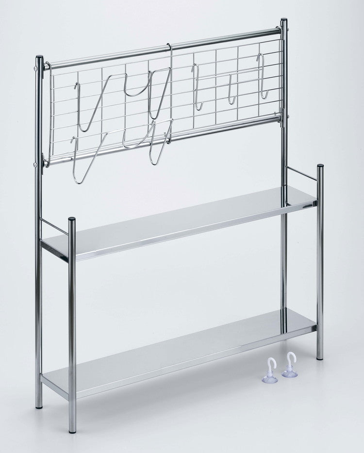 日本製 燕三条 コンロサイドラック 鍋蓋スタンド ネットパネル付き W56 コンロ横 すき間収納 隙間収納 棚付き 調味料ラック キッチンラック コンロラック スリム(代引不可)