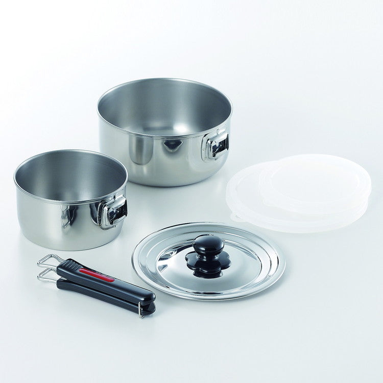 スタッキング 鍋セット 【鍋2点+ハンドル+ステンレスフタ+保存用フタ×2】 日本製 着脱取手 ステンレス IH ガスコンロ可 『エクセレントシェフ ワンタッチクッカー(代引不可)