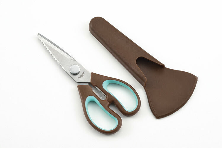 コンパクトキッチンハサミ 収納ケース付 やわらかグリップ 手が痛くなりにくい 食品 袋 カット ウロコ取り
