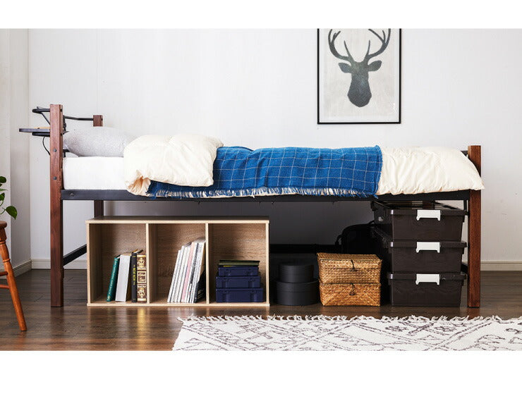 高さ3段階調整 ミドルベッド シングル 宮付き コンセント付き 通気性抜群 収納力 パイプベッド ベッドフレーム単品 ベッド