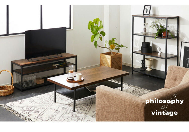 ローテーブル 幅120cm 長方形 収納棚 木目 アイアン ブラウン おしゃれ シンプル ヴィンテージ調 一人暮らし リビング センターテーブル テーブル リビングテーブル コーヒーテーブル 収納