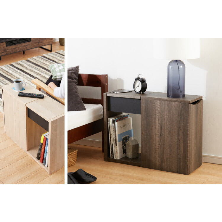 木目調 ソファサイド 収納庫 サイドテーブル ナイトテーブル 脇机 袖机 引き出し 本棚 コミックラック マンガ ブックラック(代引不可)