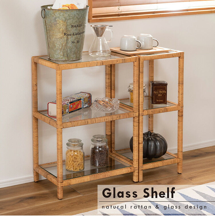 東谷 GUY-258 ガラスシェルフWシェルフ ガラス ガラスシェルフ ラタン