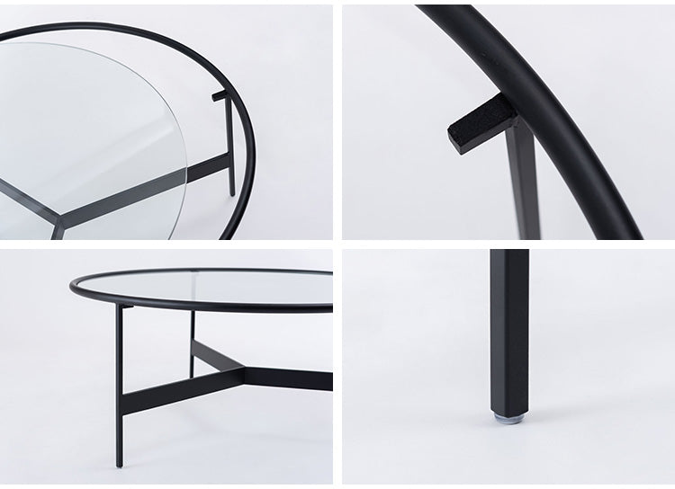 ラウンド ガラステーブル 直径75cm センターテーブル ガラス アイアン 丸型 円形 ネストテーブル 強化ガラス ラウンドテーブル インダストリアル モダン シンプル おしゃれ クリア ブラック 黒(代引不可)