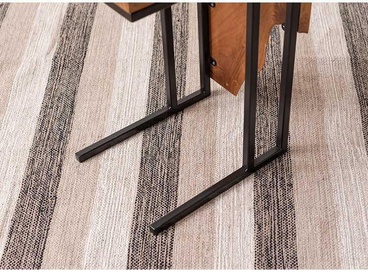 サイドテーブル チーク 幅40cm 奥行30cmナイトテーブル 机 天然木 木製 スチール ブラウン ソファサイド リビング おしゃれ シンプル モダン ヴィンテージ コの字 四角 インテリア 北欧(代引不可)