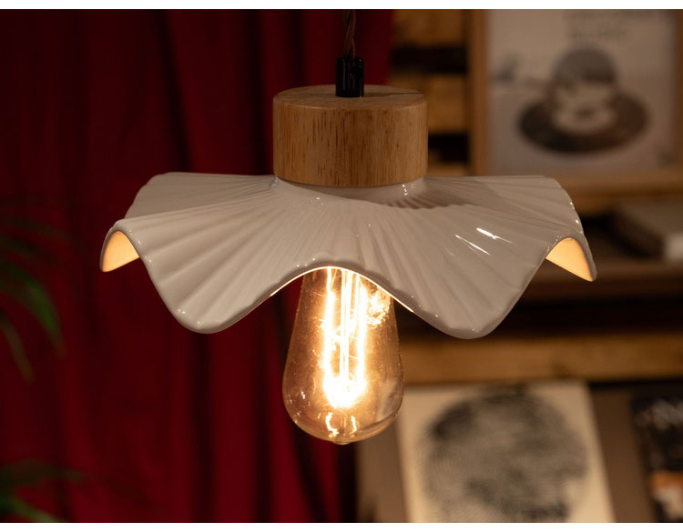 ライト 照明 ライト LED対応 天然木 陶器 吊り下げ式 ペンダントライト リビング キッチン おしゃれ レトロ ダイニング 寝室 カフェ 天井照明 ホワイト 白 シンプル 長さ調節(代引不可)