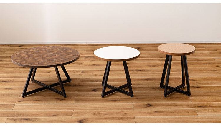 ローテーブル センターテーブル 円形 幅50cm 奥行 高さ 45cm 白 茶色 リビングテーブル 机 おしゃれ 丸型 丸 丸テーブル まる 木目調 スチール 黒フレーム 小さめ 小さい シンプル(代引不可)