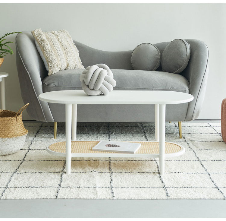 リビングテーブル テーブル リビングテーブル センターテーブル 飾り棚 楕円 丸 ラタン 二段 2段 北欧 韓国インテリア シンプル ナチュラル 寝室 ソファーサイド ブラック 黒(代引不可)