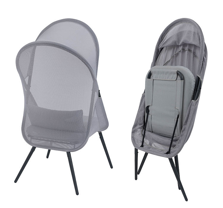 ルーフフォールディングチェア ガーデンチェア アウトドアチェア おしゃれ 北欧 椅子 イス 折りたたみ式 ルーフ付き 日除け 日よけ リゾート 大きめ ゆったり メッシュ グレー(代引不可)