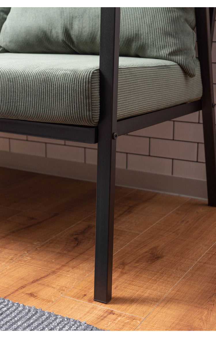 2人掛け ソファ 幅114cm コーデュロイ おしゃれ 北欧 スチール 黒 ブラック 肘置き 肘あり アーム付き インダストリアル モダン シンプル グリーン ベージュ グレー 新生活(代引不可)