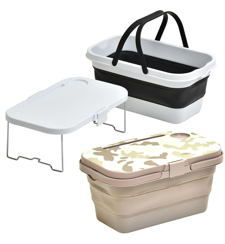 3way アウトドア 折りたたみ テーブル アウトドアバスケット W470×D285×H235mm エストラマーバケツ エストラマー 折りたたみバスケット テーブル付き テーブル トレー(代引不可)