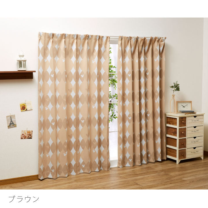 三ツ丸ミッキー 遮光カーテン 北欧風 2級遮光 2枚組 幅100 丈135 丈178 cm 丈200cm ウォッシャブル 丸洗い Disney ディズニー(代引不可)