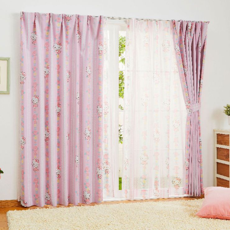 遮光カーテン 2枚組 キティ 【3サイズ】 幅100cm 丈135cm 丈178cm 丈200cm 遮光2級 遮熱 ウォッシャブル サンリオ(代引不可)