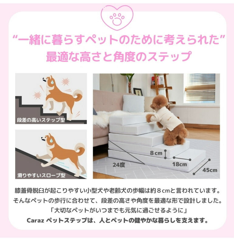 ペットステップ 5段 ドッグステップ ペットスロープ 犬 猫 ペット用 階段 補助 上り下り ケガ防止 シニア犬 介護用品 ドッグスロープ 小型犬 高齢犬 ミニチュアダックス チワワ Caraz カラズ(代引不可)