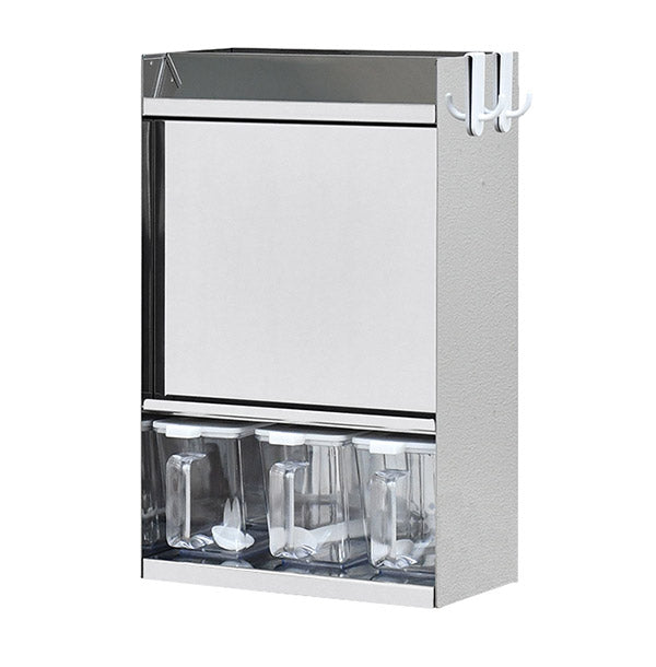 日本製 燕三条 フラップ扉のステンレススパイスラック ポット3 調味料ラック 扉付き 調味料ストッカー スパイスラック 調味料ポット付き 省スペース キッチン収納 おしゃれ(代引不可)