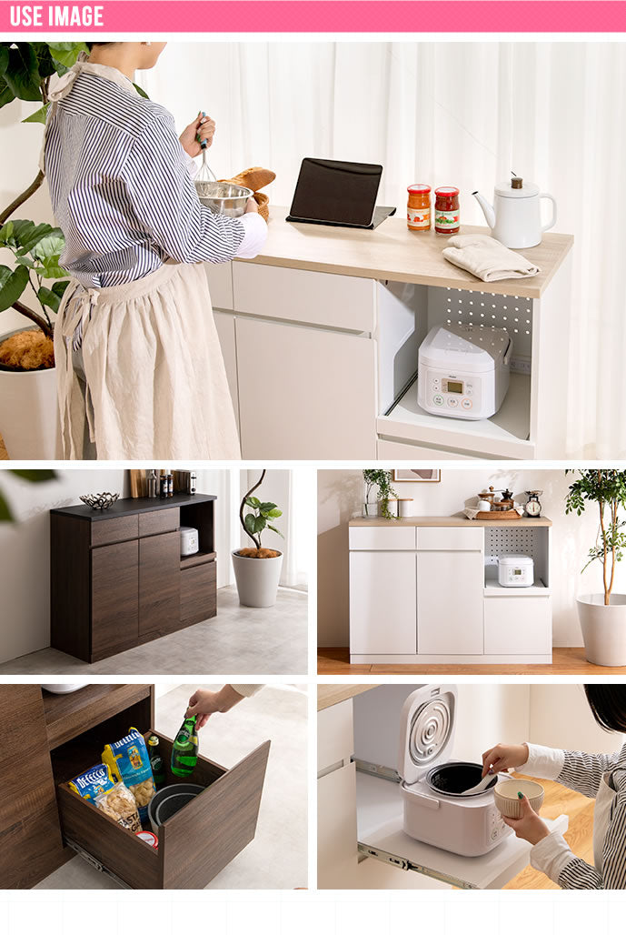 キッチンカウンター 幅120cm キッチン収納 レンジ台 レンジラック 食器棚 木製 フルスライドトレー ノイズレス ツートン シンプル カントリー ヴィンテージ おしゃれ(代引不可)