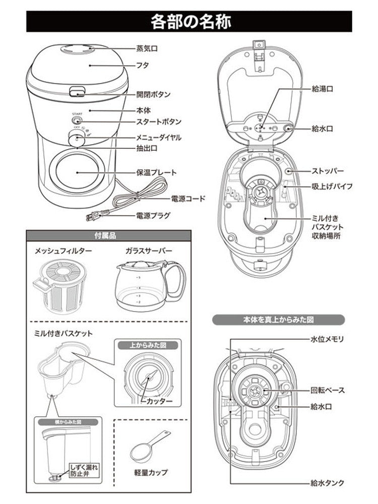 全自動コーヒーメーカー CM-503Z コクと香りが楽しめる 粗挽き 中挽き 粉 3種のモード メッシュフィルター 丸洗い可能 コーヒーメーカー 全自動 コーヒー