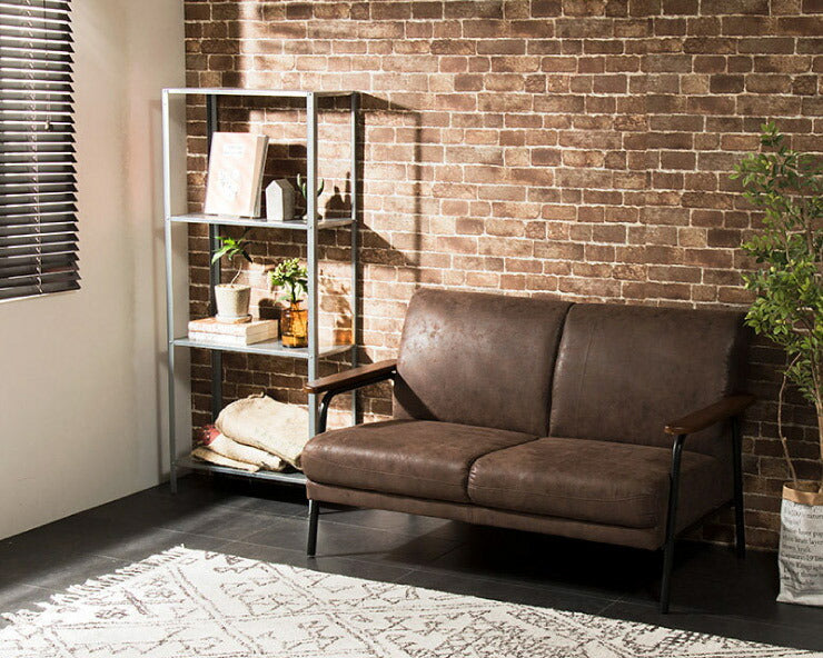 アイアンウッドソファ 合皮タイプ 2人掛け 木肘 PVC レザー インダストリアル アイアン 木製 ソファ ソファー シンプル 二人掛け