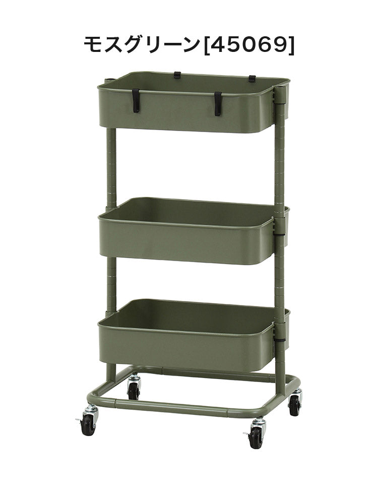 ワゴン 高さ調節可能 3段 収納ワゴン 組立簡単 ねじ不要 キャスター付き 収納ラック ナチュラル バスケット 可動式 トローリーワゴン(代引不可)