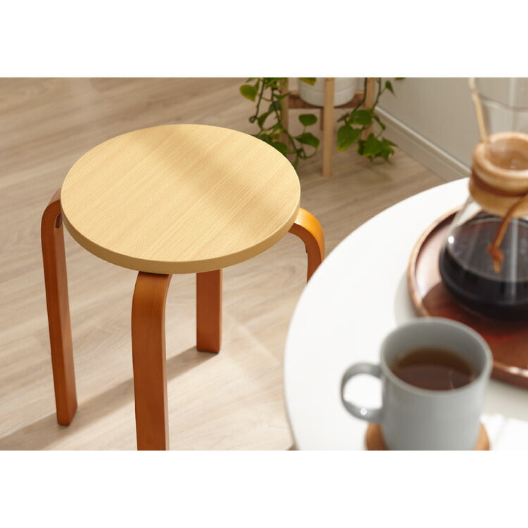 木製 曲脚イス 同色2脚セット 椅子 丸いす 丸椅子 丸イス スツール スタッキングチェアー シンプル ウッド リビング オフィス