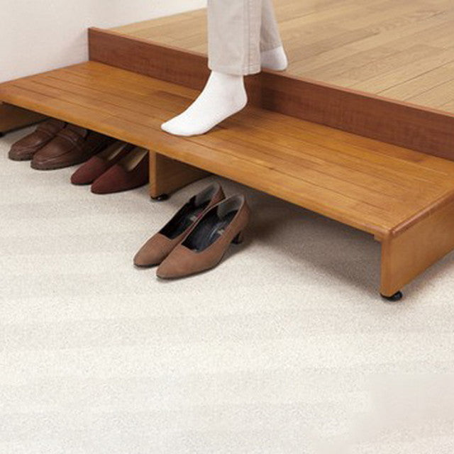 玄関台 木製 踏み台 幅120cm 隙間収納 スペース活用 玄関 シューズ 奥行35cm 高さ14.5~15.5cm アジャスター 段差 頑丈 安定(代引不可)