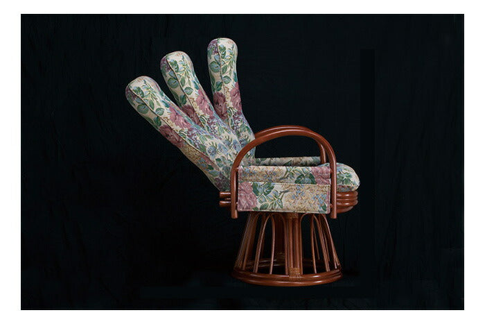 天然籐リクライニングハイバック回転座椅子 ミドルタイプ 座椅子 回転 肘掛け付き(代引不可)