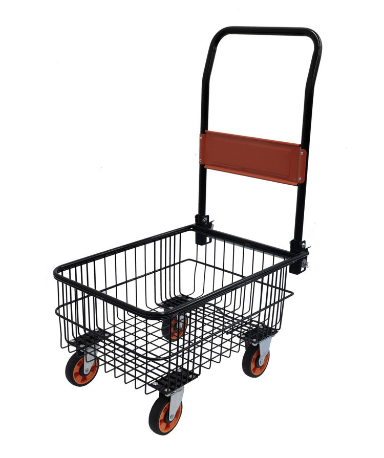 折りたたみ式 深型バスケット台車 専用カバー付き 落ちにくい深型 かご付き カゴ付き 台車 カート 荷物 新聞紙 資源ごみの回収に ラクラク運搬 折り畳み 省スペース 収納(代引不可)