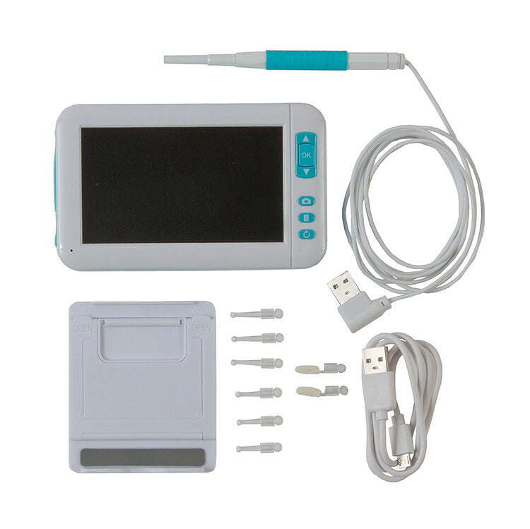 モニター付き耳かきスコープ ホワイト 見やすい先端LEDライト 豊富なアタッチメント 耳の中を見ながら耳かき お年寄り プレゼント(代引不可)