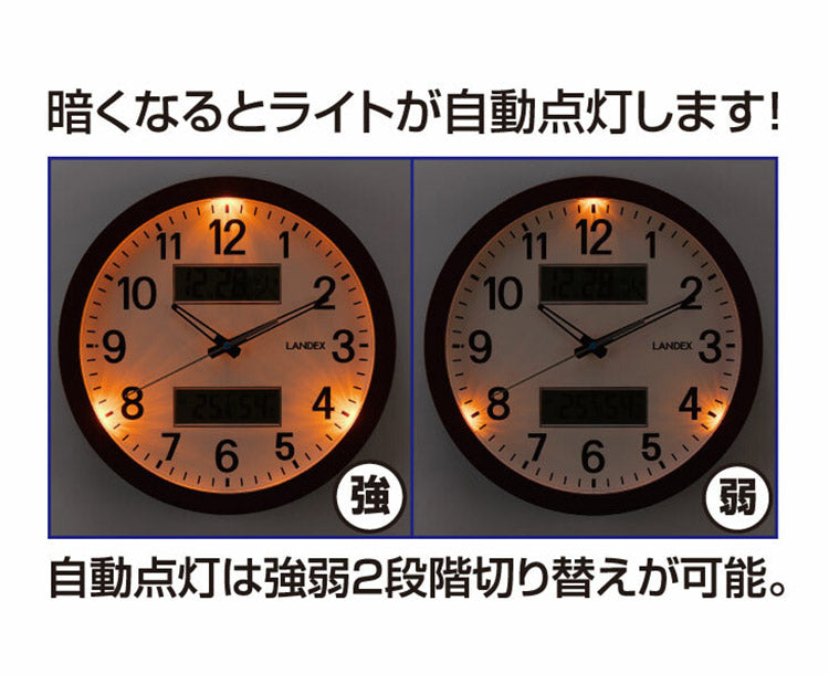 温湿度計付き多機能掛け時計 ウォールクロック 壁掛け時計 静音設計 連続秒針 ライト自動点灯 リビング 寝室 和室 洋室 温度計 湿度計(代引不可)