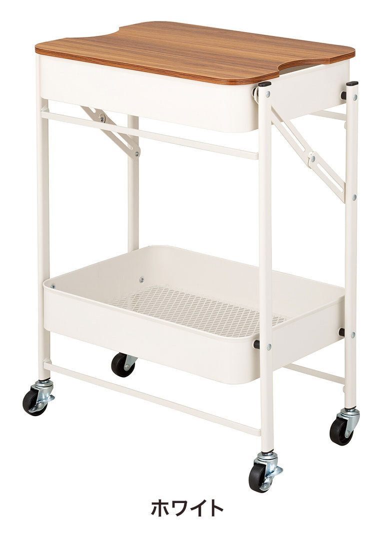 収納ワゴン 2段 キャスター 天板付き サイドテーブル 折りたたみ式 スチール製 コンパクト キッチンワゴン デスクワゴン 作業台 リビング ダイニング 寝室 ベッドルーム(代引不可)